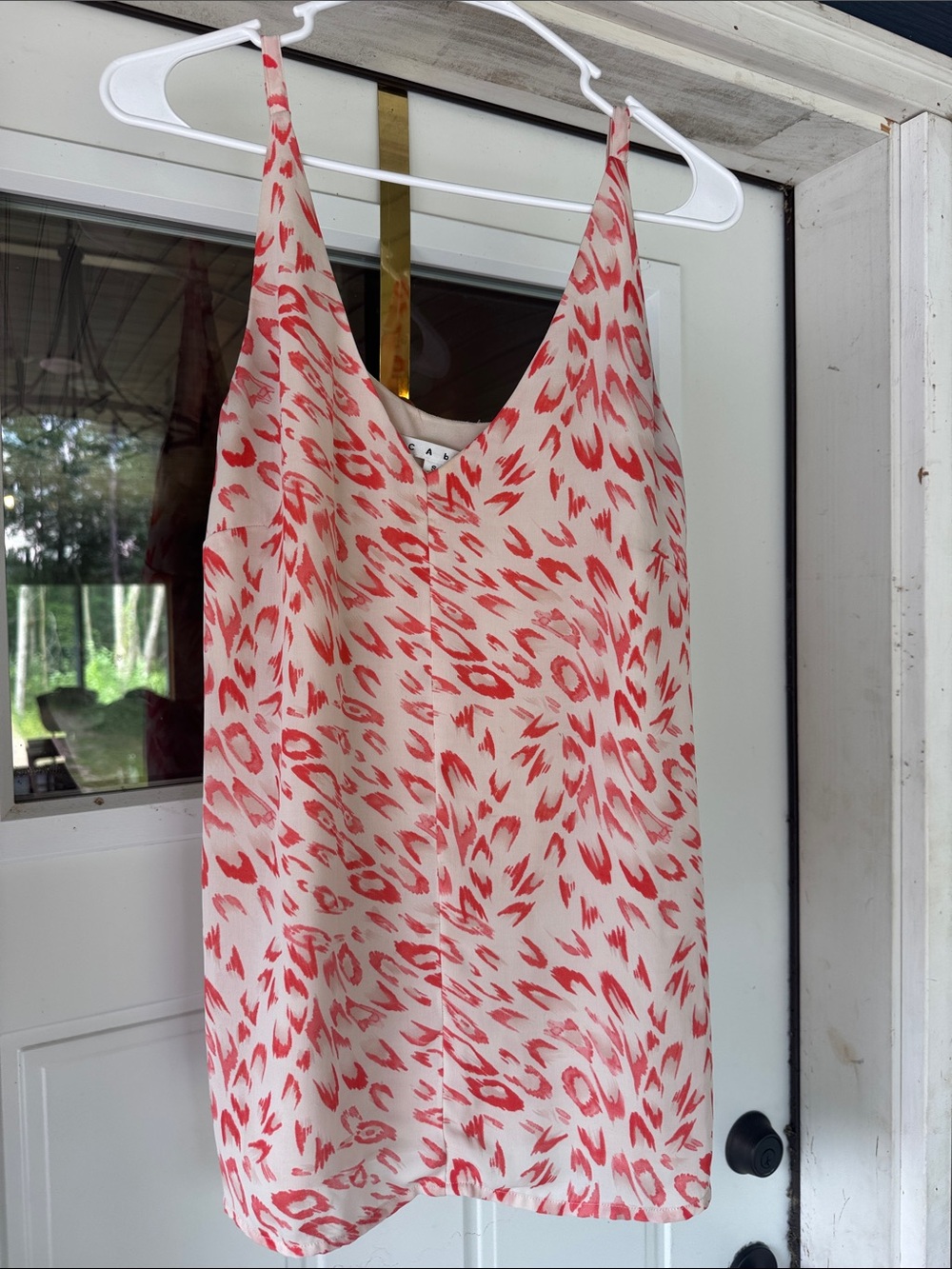 CAbi Coral and Cream Leopard-Print V-Neck Cami